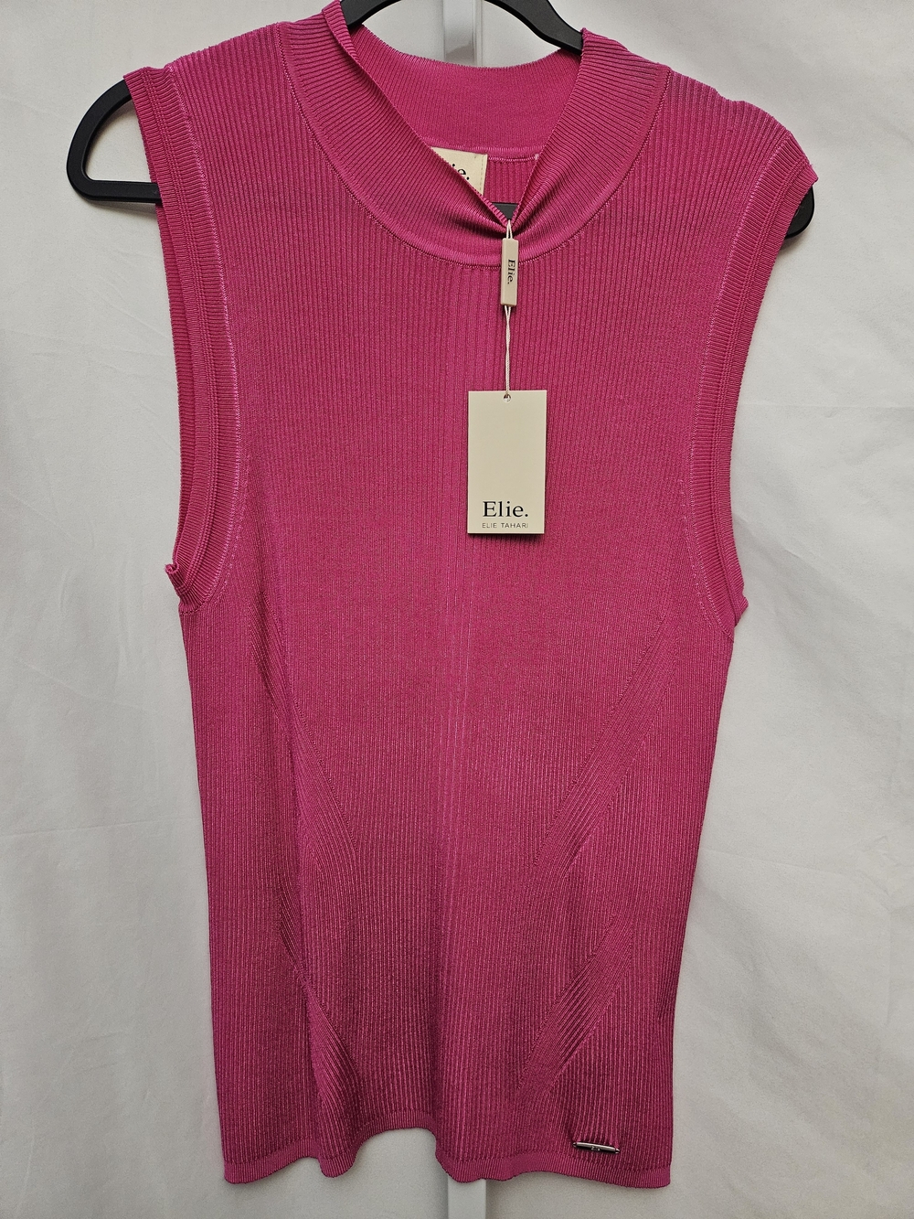 Elie Tahari Sleeveless Ribbed Mock Neck Top - Hot Pink